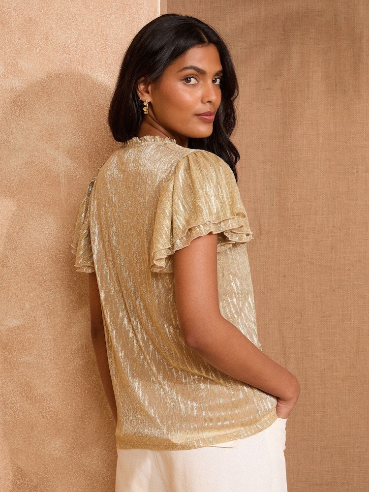Love & Roses Gold Jersey Frill Sleeve Top - Image 4 of 4