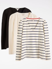 Love & Roses Black Ivory and Stripe X3 Scallop Neck Jersey Long Sleeve Top - Image 1 of 8