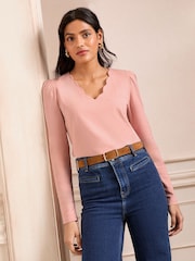Love & Roses Blush Pink Scallop Neck Jersey Long Sleeve Top - Image 1 of 4