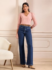 Love & Roses Blush Pink Scallop Neck Jersey Long Sleeve Top - Image 3 of 4