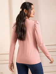 Love & Roses Blush Pink Scallop Neck Jersey Long Sleeve Top - Image 4 of 4