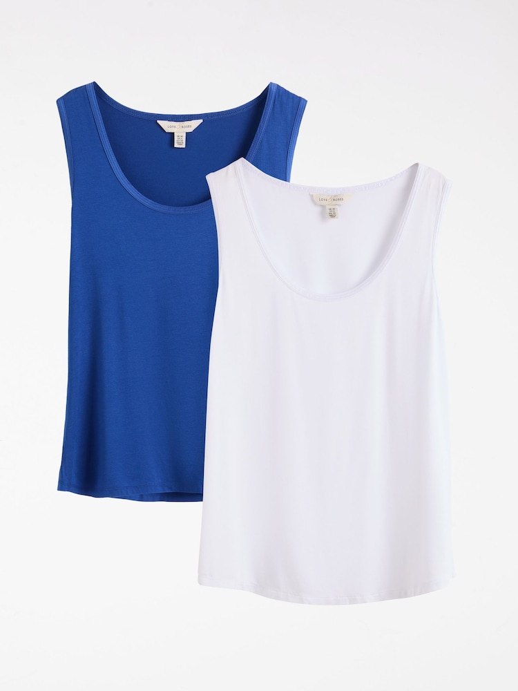 Blanc et bleu cobalt X2 - Débardeur Love & Roses en jersey à encolure dégagée - Image 1 de 7