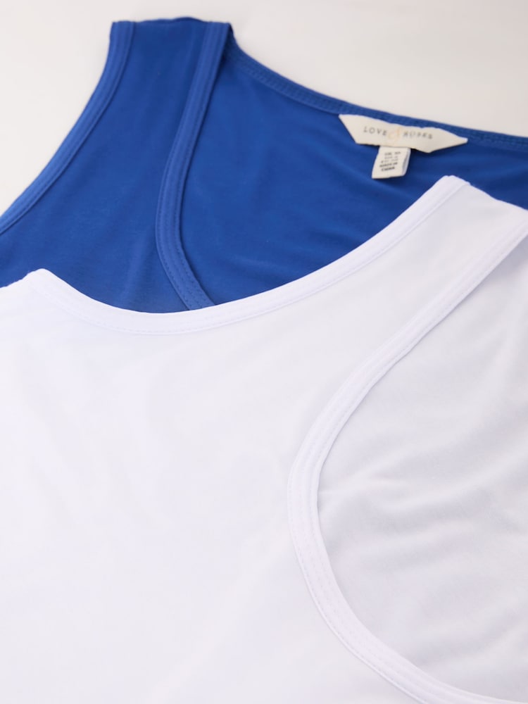 Blanc et bleu cobalt X2 - Débardeur Love & Roses en jersey à encolure dégagée - Image 7 de 7