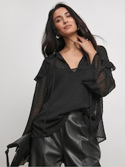 Joanna Hope Dobby Chiffon Black Blouse - Image 1 of 4