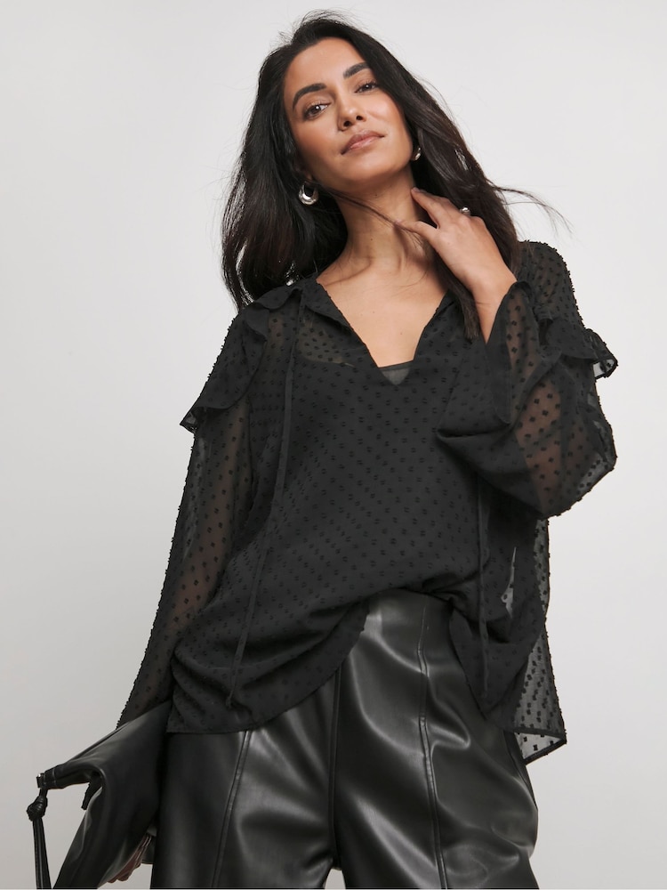 Joanna Hope Dobby Chiffon Black Blouse - Image 1 of 4