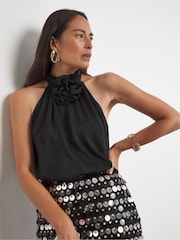 Joanna Hope Corsage Halter Black Neck Top - Imagen 1 de 4