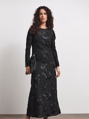 Joanna Hope Magisculpt Textured Mesh Column Black Dress - Image 4 of 4