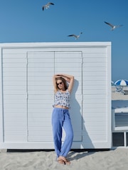 Navy 100% Cotton Double Cloth Pull On Harem Trousers - Image 1 of 8