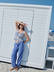 Navy 100% Cotton Double Cloth Pull On Harem Trousers - Image 2 of 8