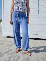 Navy 100% Cotton Double Cloth Pull On Harem Trousers - Image 3 of 8