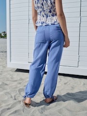 Navy 100% Cotton Double Cloth Pull On Harem Trousers - Image 4 of 8