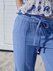 Navy 100% Cotton Double Cloth Pull On Harem Trousers - Image 5 of 8
