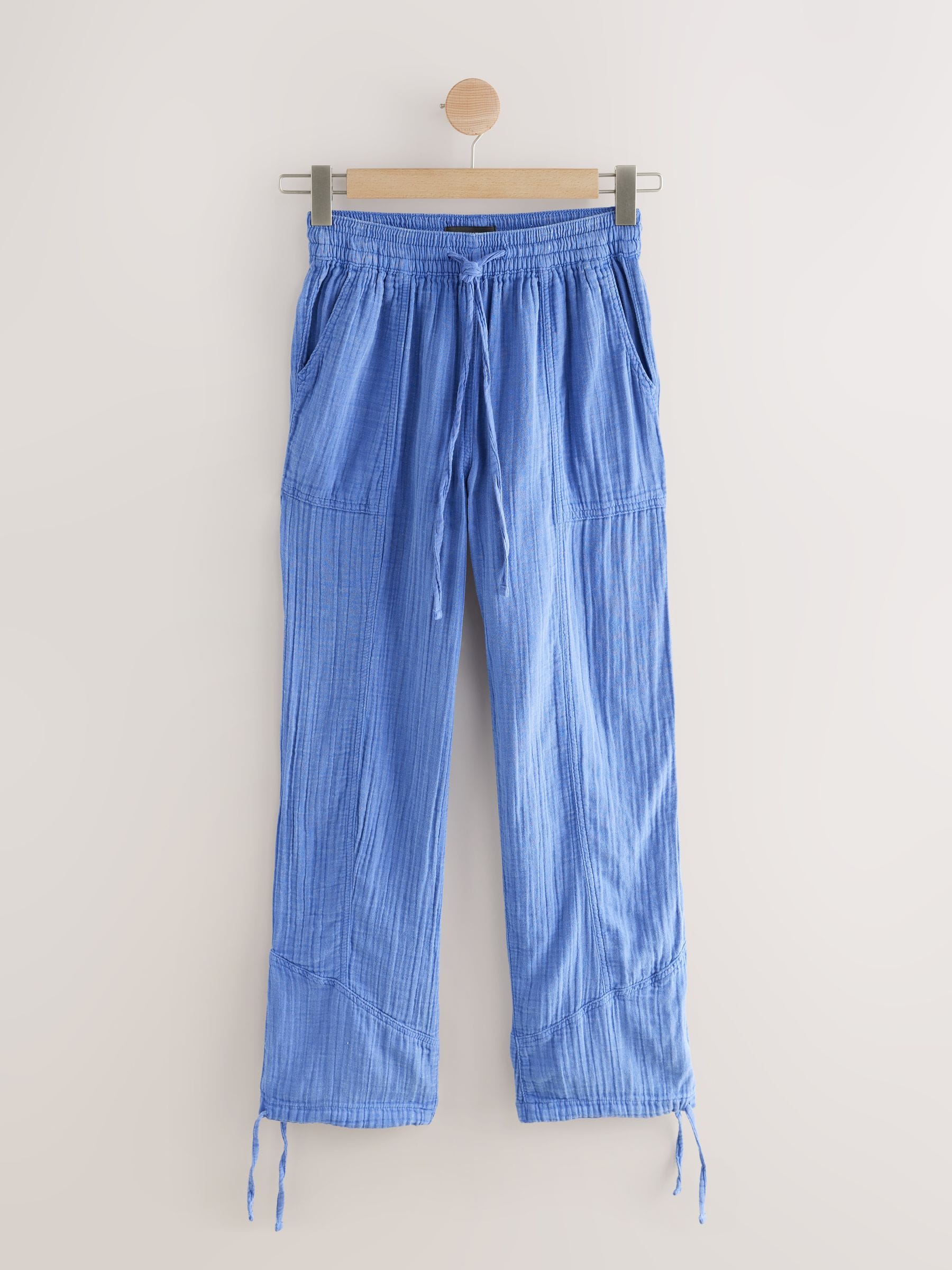 Buy Navy 100% Cotton Double Cloth Pull On Harem Trousers from the Next UK  online shop