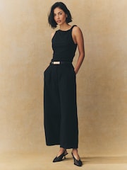 Black Elasticated Waist Barrel Leg Trousers - Image 1 of 9