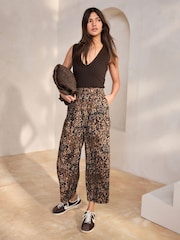 Leopard Print Elasticated Waist Barrel Leg Trousers - Image 1 of 7