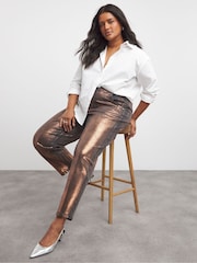 Simply Be Metallic Copper Barrel Leg Jeans - Image 1 of 4