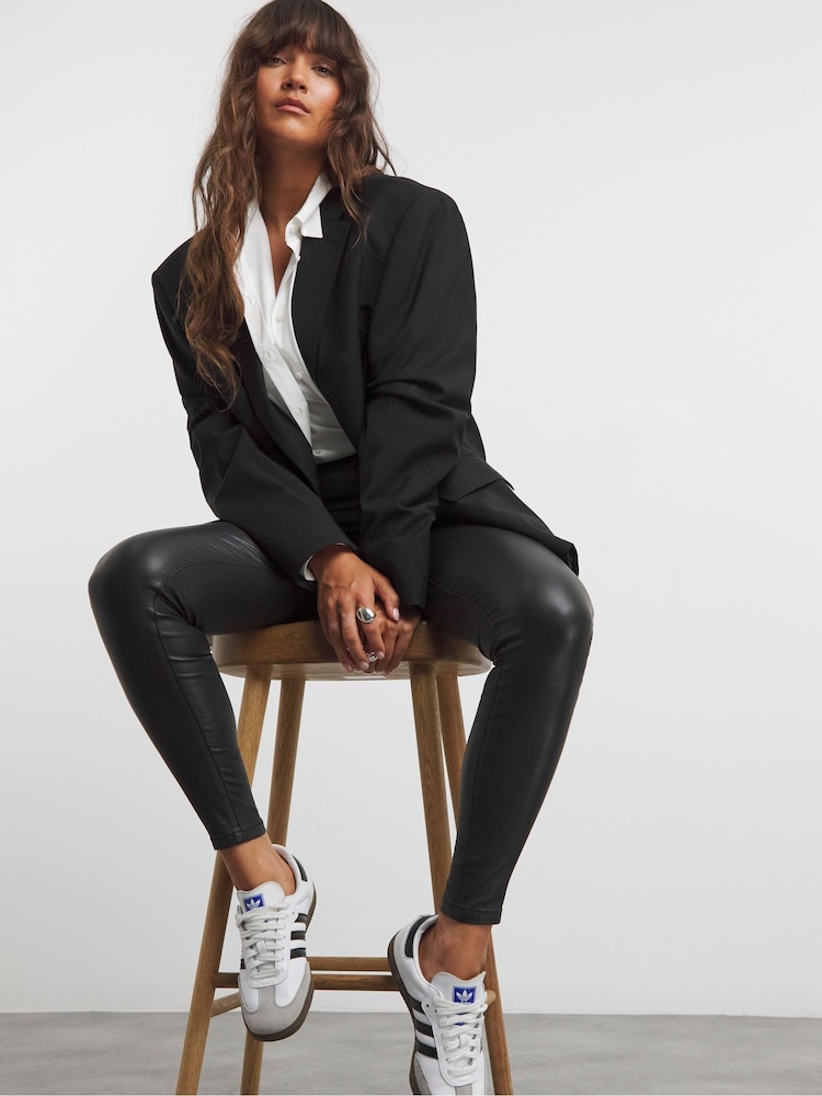 Simply Be Black Coated Pull On Skinny Jeggings - Image 1 of 4