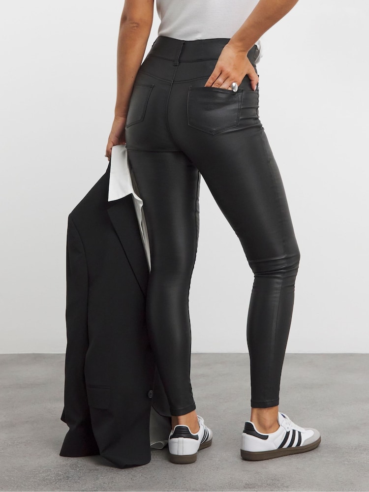 Simply Be Black Coated Pull On Skinny Jeggings - Image 2 of 4
