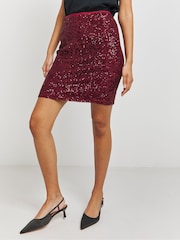 Simply Be Red Stretch Sequin Mini Skirt - Image 1 of 4