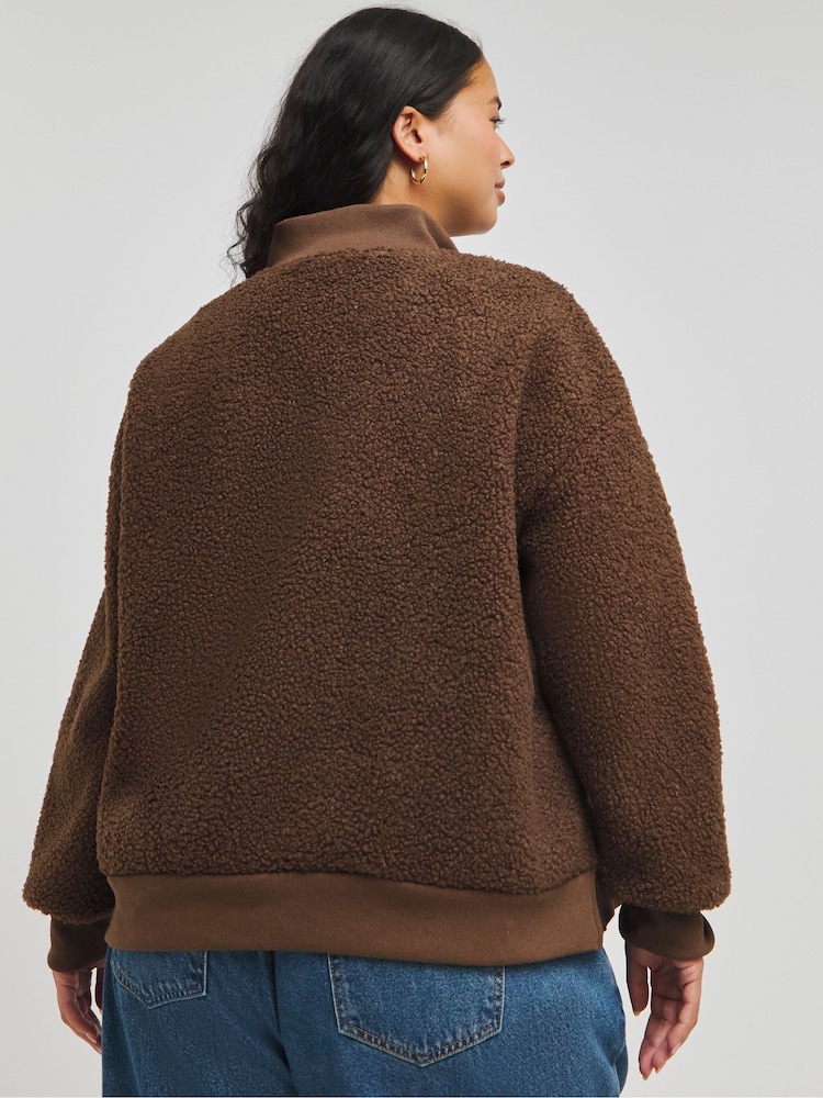 Simply Be Brown Teddy Zip Collar Sweat - Image 2 of 4