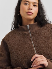 Simply Be Brown Teddy Zip Collar Sweat - Image 4 of 4