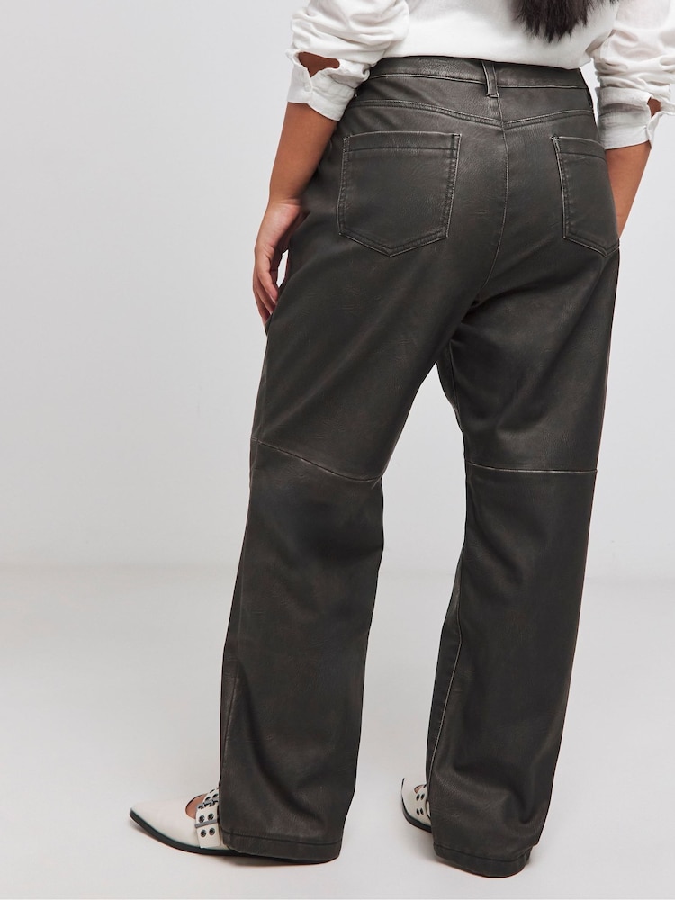 Simply Be Black PU Straight Leg Trousers - Image 2 of 4