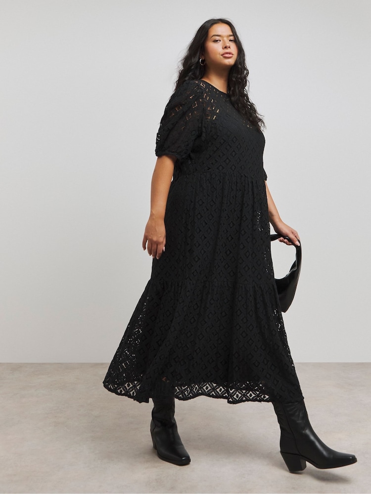 Simply Be Black Lace Tiered Maxi Dress - Image 1 of 4