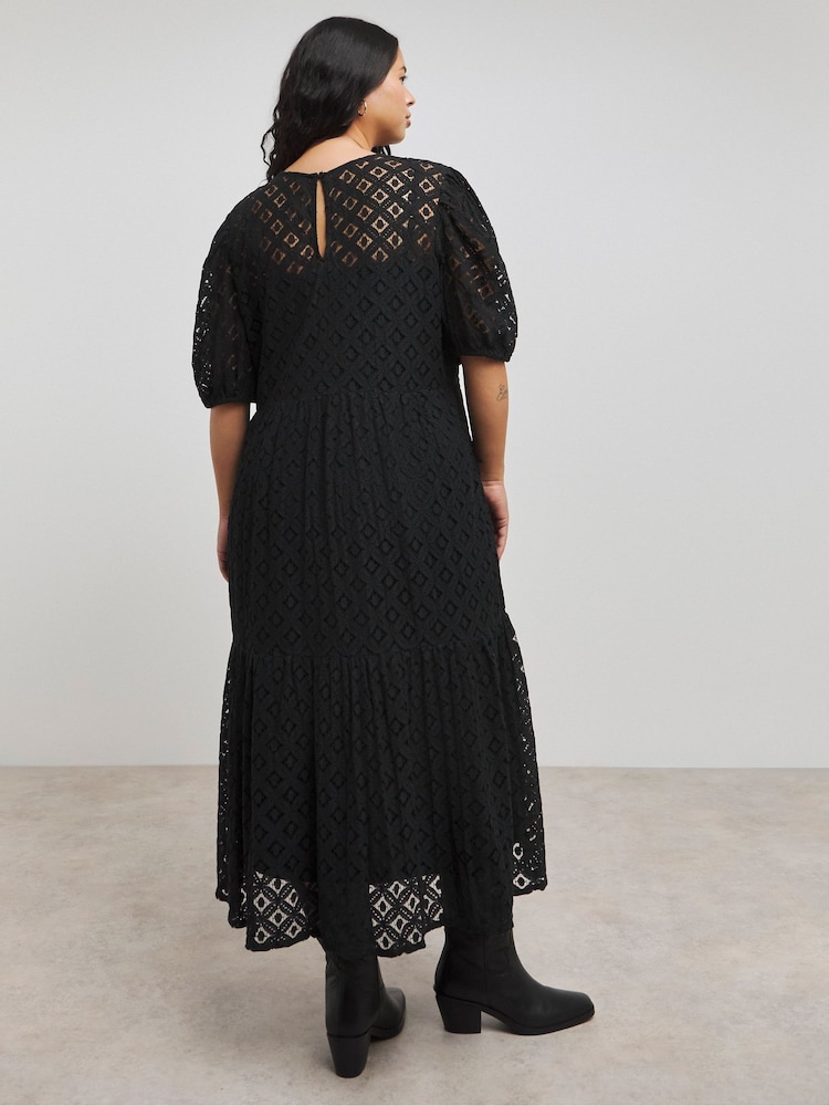 Simply Be Black Lace Tiered Maxi Dress - Image 2 of 4