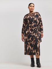 Simply Be Brown Tie Front Mesh Midaxi Dress - Image 1 of 4