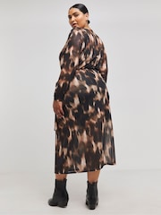 Simply Be Brown Tie Front Mesh Midaxi Dress - Image 2 of 4