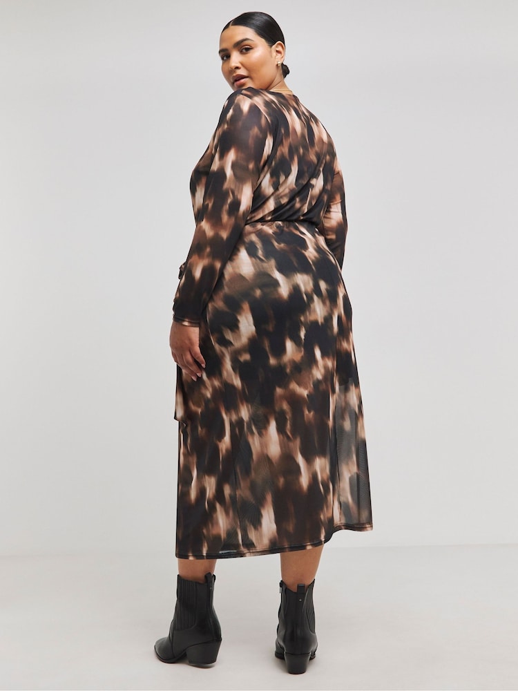 Simply Be Brown Tie Front Mesh Midaxi Dress - Image 2 of 4