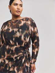 Simply Be Brown Tie Front Mesh Midaxi Dress - Image 3 of 4