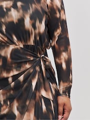 Simply Be Brown Tie Front Mesh Midaxi Dress - Image 4 of 4