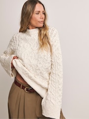 Anthology By JD Williams White Cable Knit V-Neck Jumper - Image 1 of 4