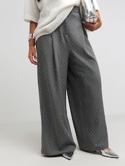 Simply Be Grey Hotfix Wide Leg Tailored Trousers - Image 1 of 4