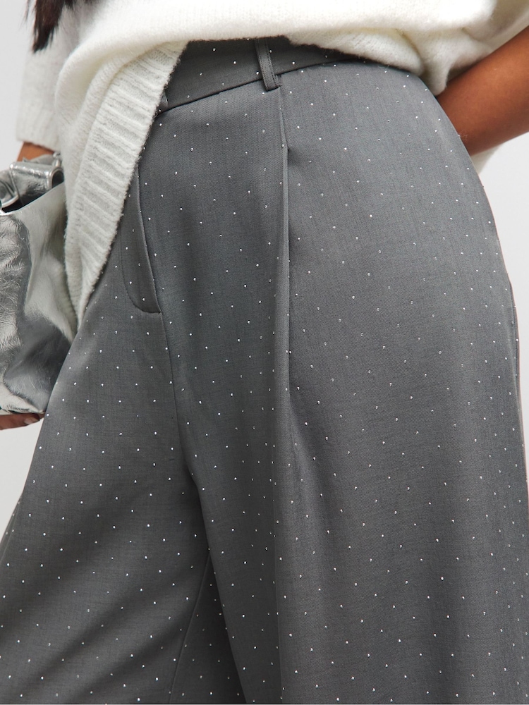 Simply Be Grey Hotfix Wide Leg Tailored Trousers - Image 4 of 4
