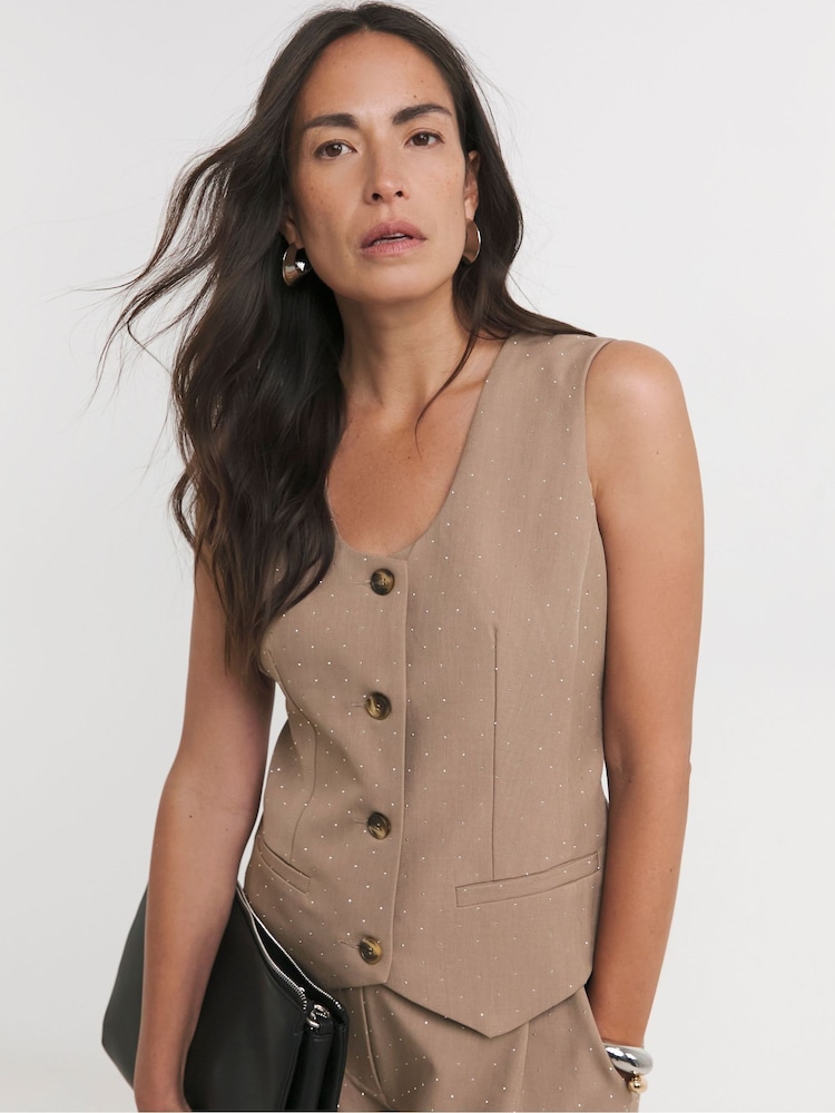 JD Williams Brown Embellished Waistcoat - Image 1 of 4