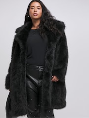 Simply Be Black Longline Collar Reverse Faux Fur Coat - Image 1 of 4