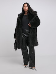Simply Be Black Longline Collar Reverse Faux Fur Coat - Image 3 of 4