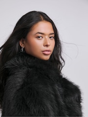 Simply Be Black Longline Collar Reverse Faux Fur Coat - Image 4 of 4
