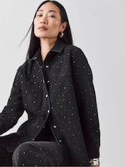 JD Williams Black Oversized  Embellished 100% Cotton Shirt - Image 1 of 4