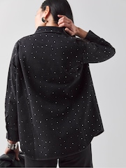 JD Williams Black Oversized  Embellished 100% Cotton Shirt - Image 2 of 4