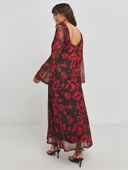 Simply Be Red Long Sleve Mesh Maxi Dress - Image 2 of 4