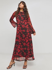 Simply Be Red Long Sleve Mesh Maxi Dress - Image 4 of 4