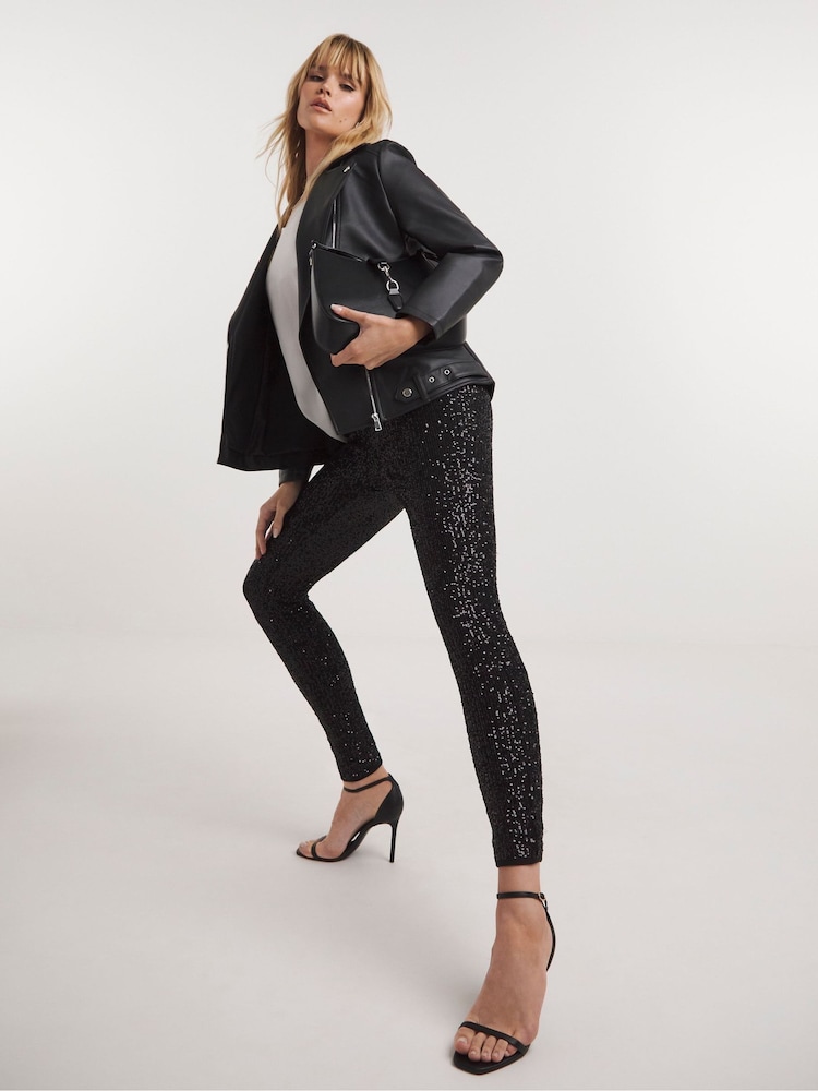 Simply Be Black Sequin Leggings - Image 1 of 4