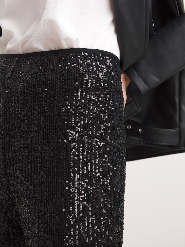 Simply Be Black Sequin Leggings - Image 4 of 4