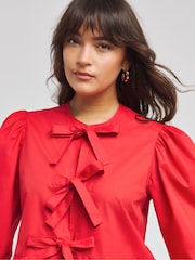 Simply Be Red Bow Front Puff Sleeve Smock Blouse - Image 4 of 4
