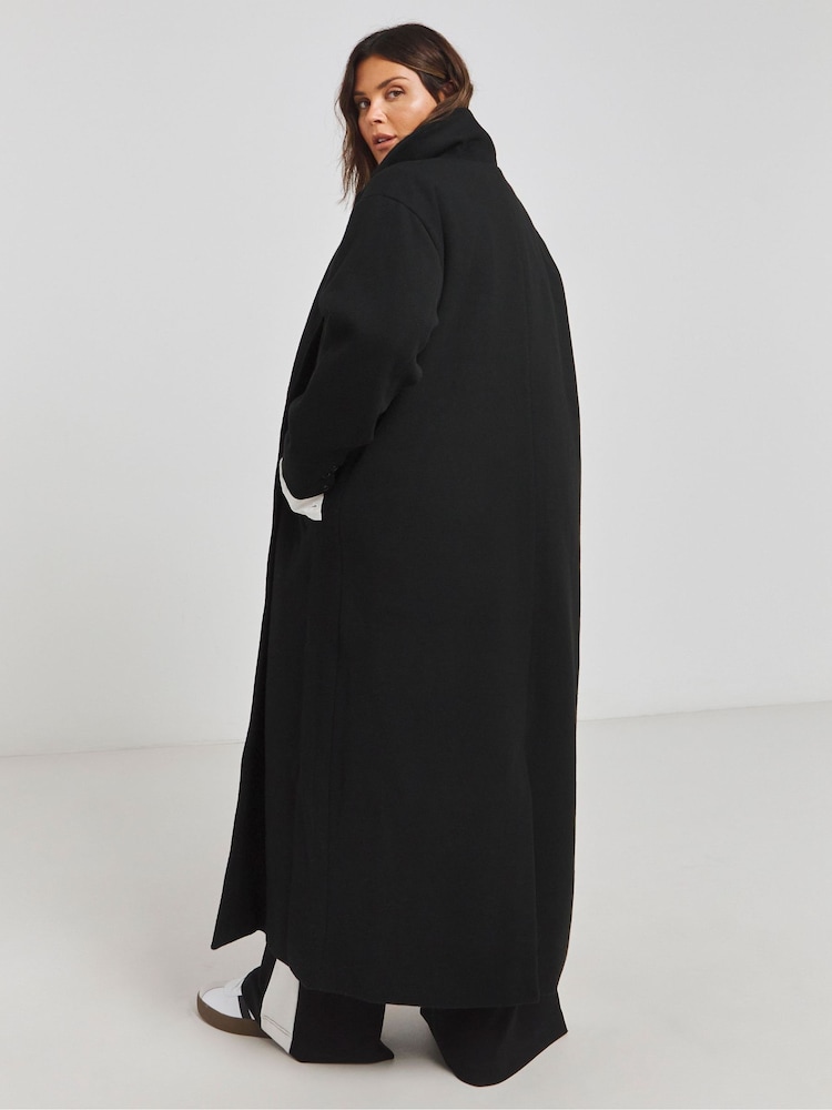 Simply Be Black Faux Fur Wool Maxi Coat - Image 2 of 4