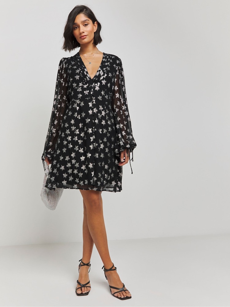 black jacquard skater dress ASTR the Label Linelly Dress in Black