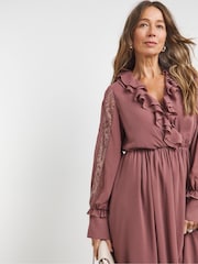 JD Williams Pink Frill Lace Detail Maxi Dress - Image 3 of 4
